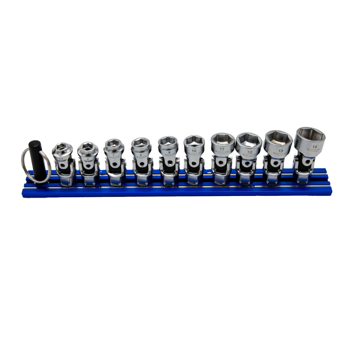 VIM Tools 10 Piece 6 Point Dual Drive Stubby UJ Metric Socket Set - 1/4 Inch X 11 mm Drive - Blue Magrail
