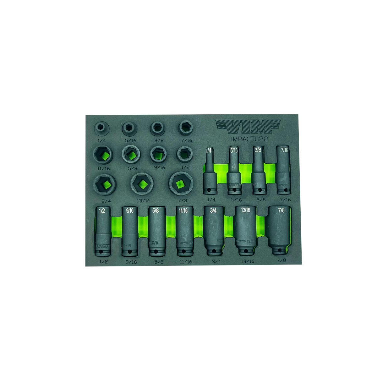 VIM Tools 22 Piece 3/8 Inch Drive SAE Impact Socket Set